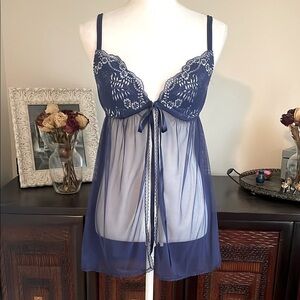 Elegant Lace Trimmed Blue Babydoll